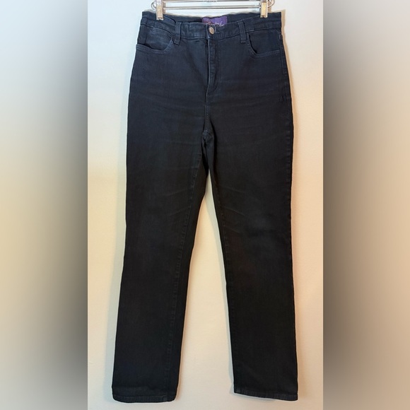 NYDJ Black Marilyn Straight Jeans with Rear Pocket Embellishment Size 10 - Picture 1 of 14